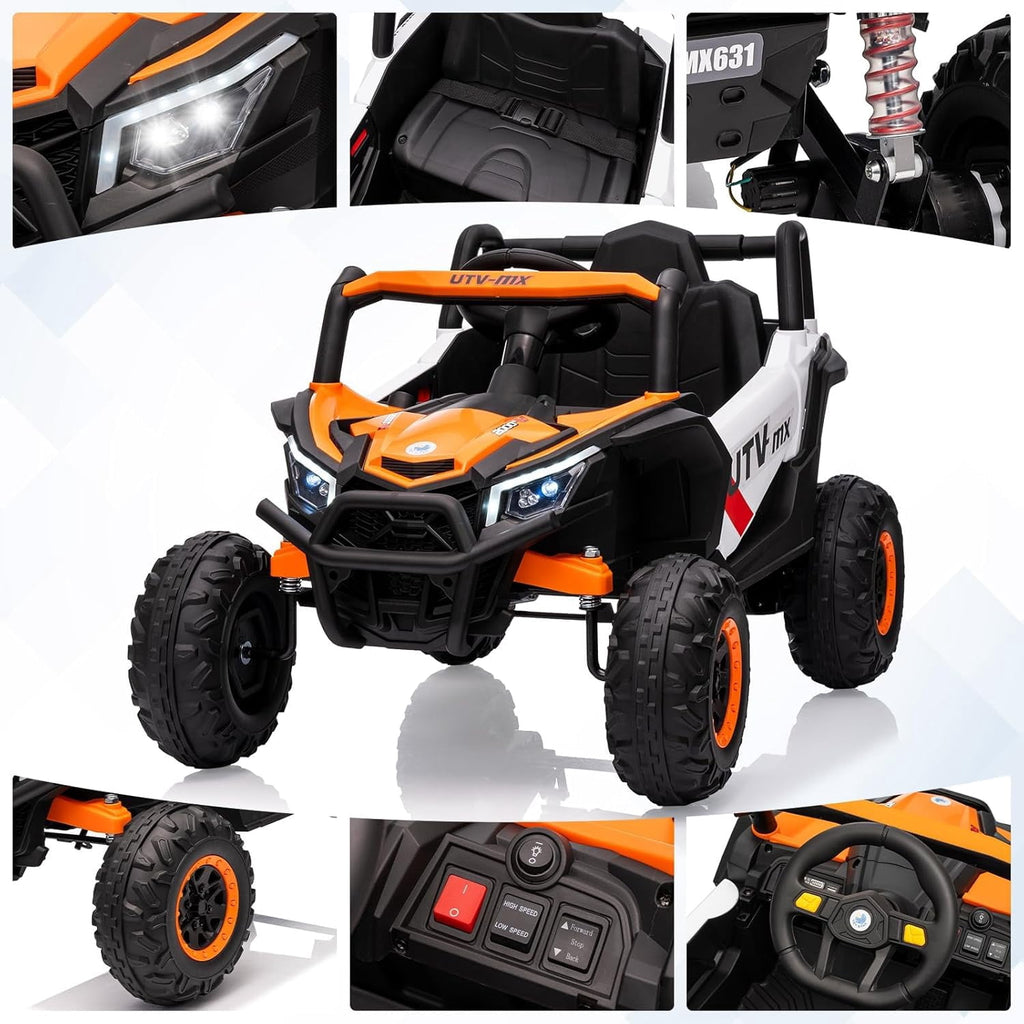 12V 4WD Ride-On Electric Car with Remote Control, 4-Wheel Drive, 4 Spring Suspension, Up to 5 MPH, LED Headlights, Bluetooth