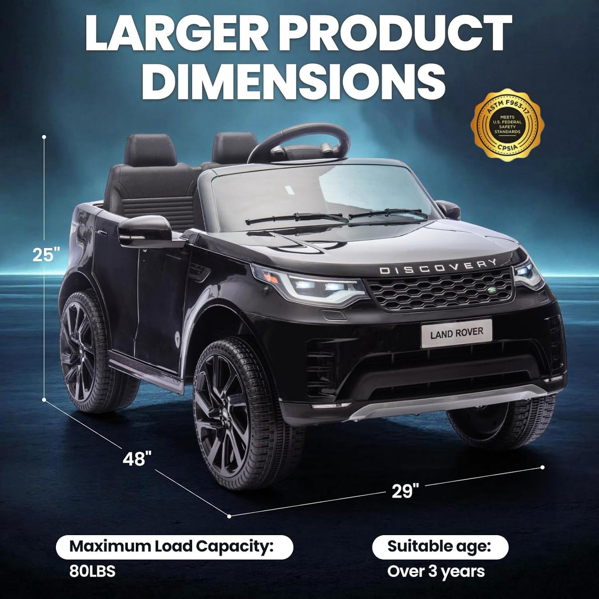 12V Licensed Land Rover 2-Seater Ride On Vehicle with Parent Remote Control, Double Doors, LED Lights, Manual Driving, Rechargeable Battery Powered Electric Ride On Car,Black