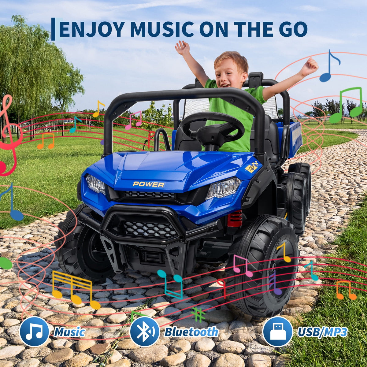 24V 4WD 2-Seater Kids Electric Ride-On Dump Truck – Remote Control, Working Dump Bed, 3 Speed Modes, Music Player, All-Terrain Off-Road Vehicle Toy for Boys & Girls Ages 3-8, Green