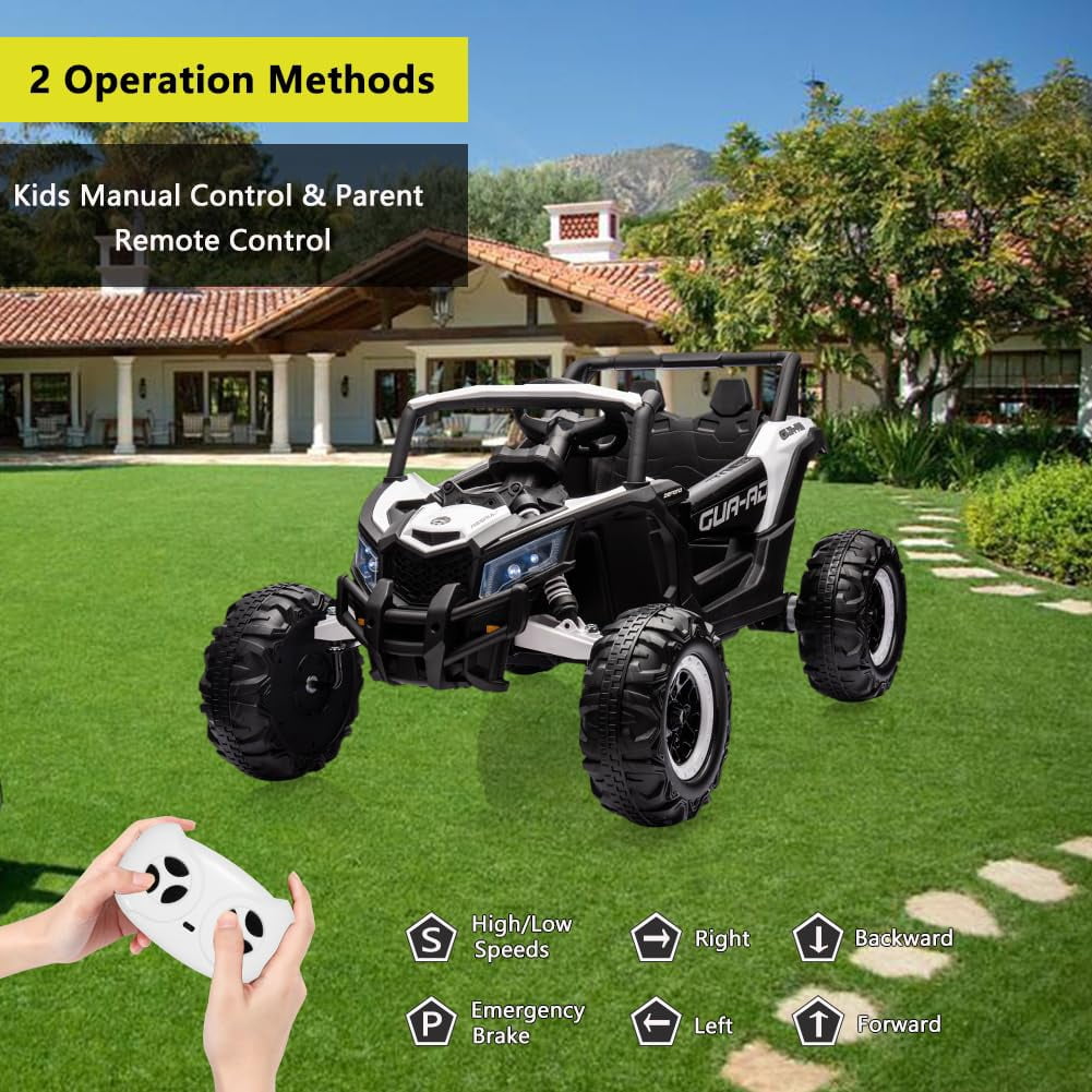 TROPOW 24 Volt Ride On Toys for Boys,Battery Powered Kids Car, Electric Off-Road UTV Car with Remote Control, 200W Motors, Led Lights, Music, Enhanced Suspension, Ride on Toy for Kids,White