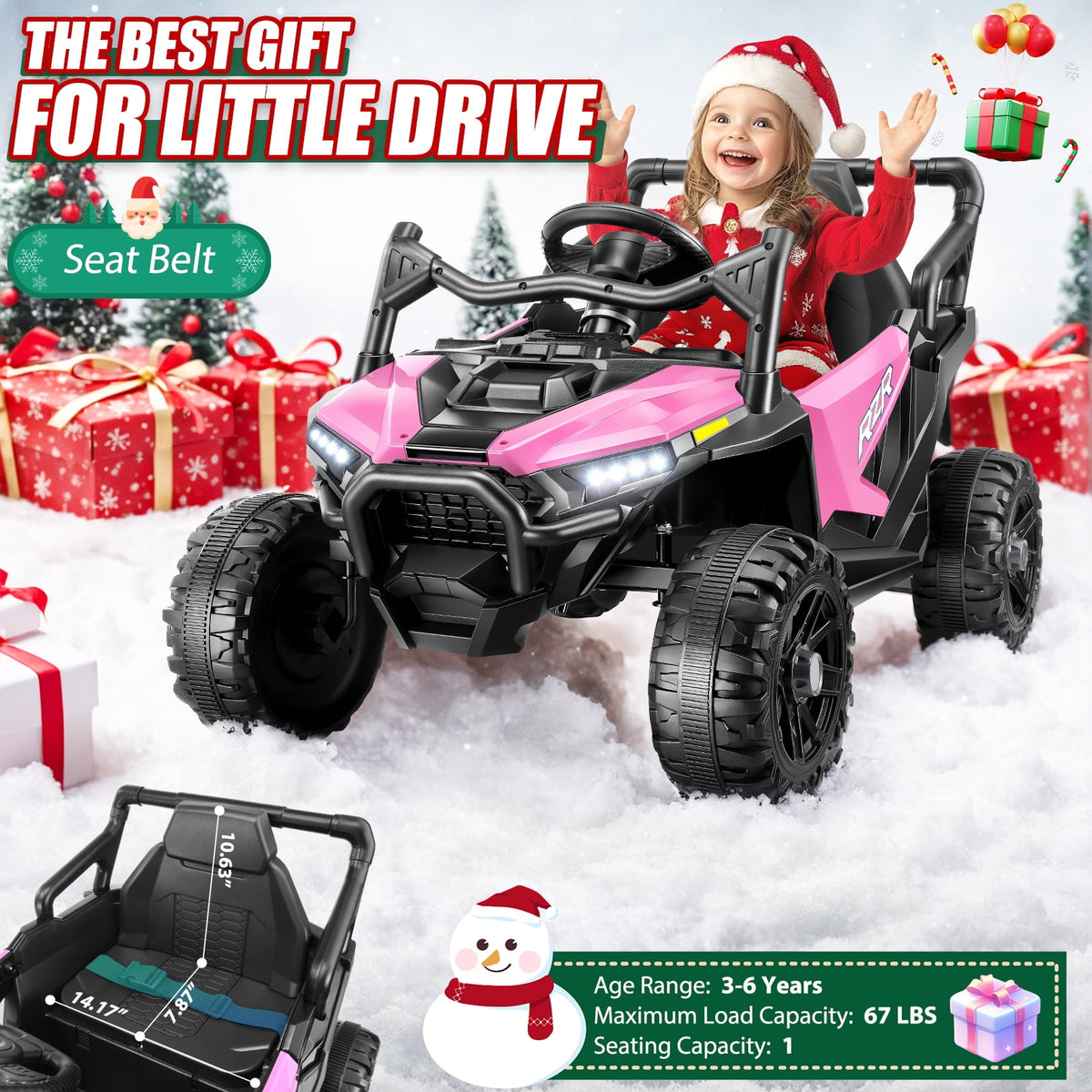 Funcid Ride on Toys, Kids Ride on Cars with Remote Control, 400W Powerful Electric Car for Kids, Ride on UTV w/ Bluetooth, Battery Indicator, Knob Volume Control, Spring Suspension, Pink