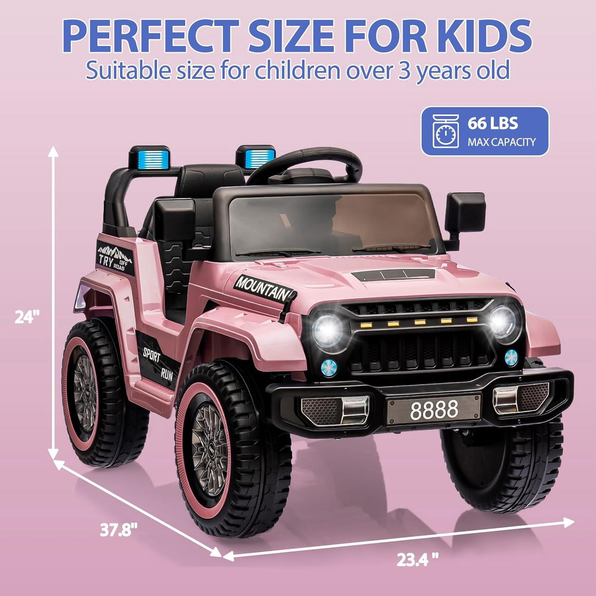12V Ride-On Electric Car with Parent Remote Control, Dual 35W Motors, 3 Speeds, Spring Suspension, LED Lights, Music, Horn, 66 lbs