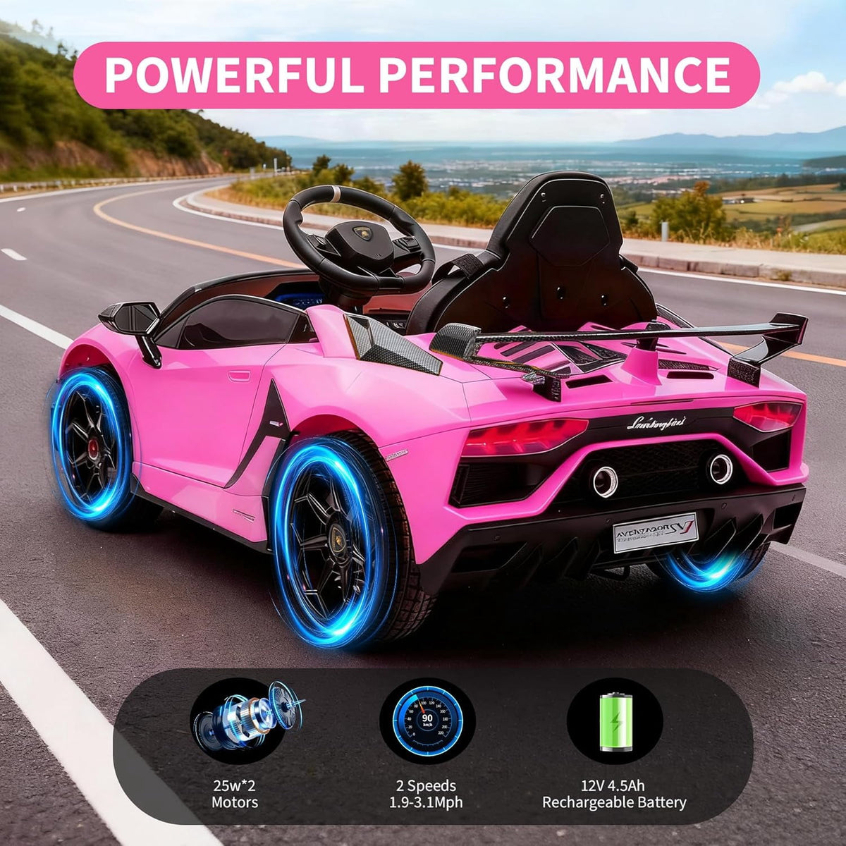 12V Licensed Sports Car Ride On Vehicle with Remote Control, Electric Ride On Car with Bluetooth, Hydraulic Swing Doors, LED Lights, Dual 25W Motors, USB/AUX/TF Audio