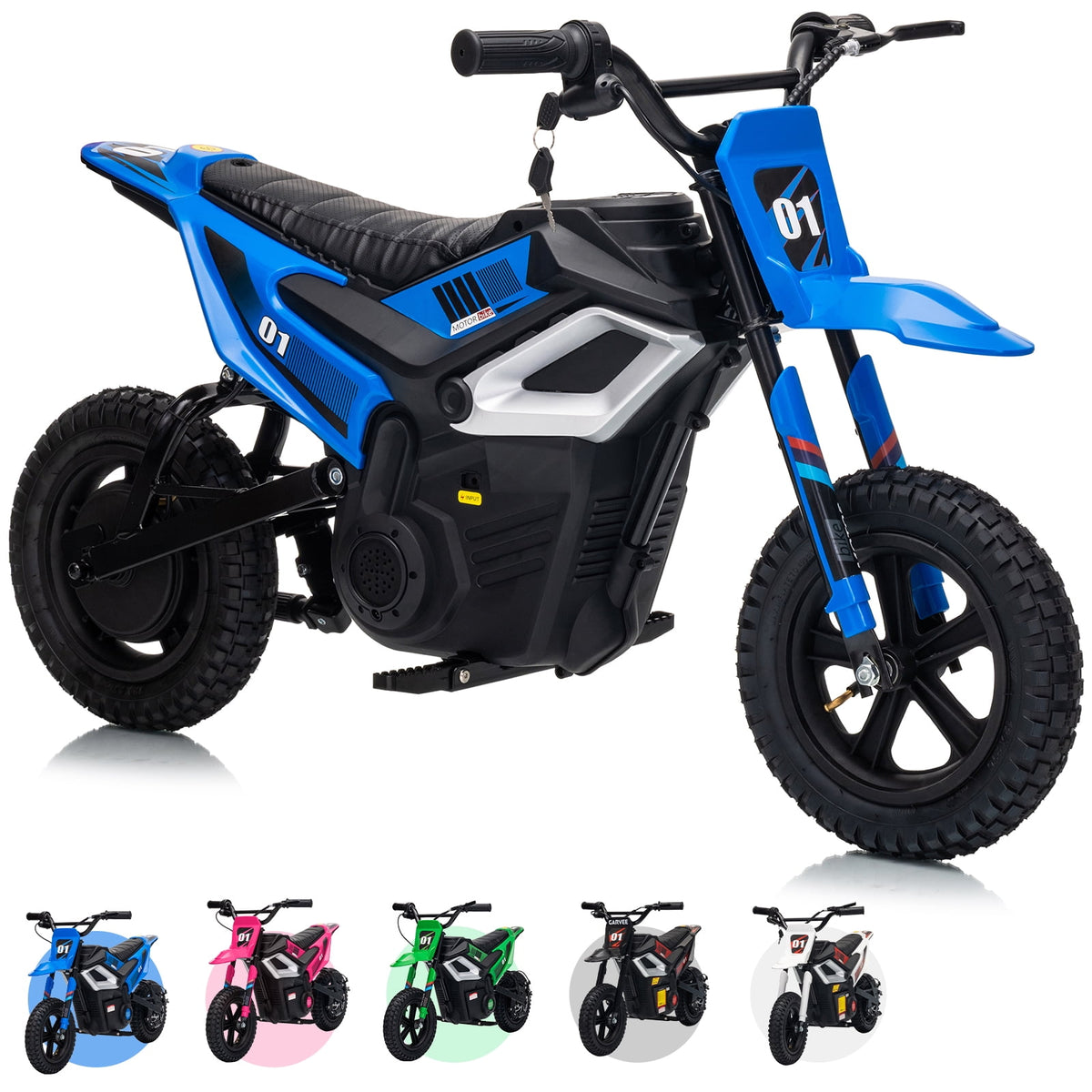 24V Kids Electric Dirt Bike, 350W Battery Powered Motorcycle with 12 Inch Fat Tires Rear Suspension Twist Throttle for Teens