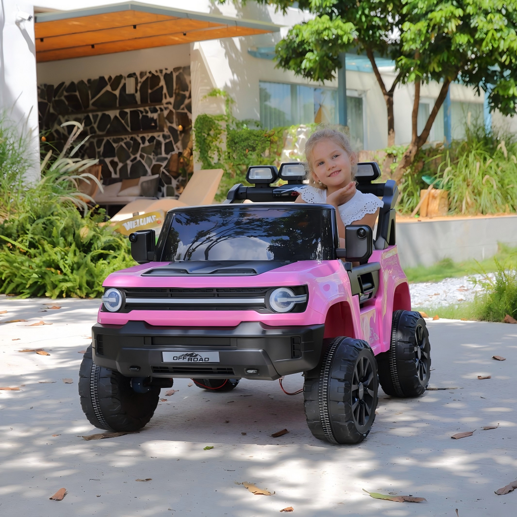 Farmdex 24V Ride on Toys with Remote Control, 2 XL Seater Electric Truck Car for Kids w/ 22'' Large Seat, 4WD/2WD Switchable, Powered Ride on Cars w/ Bluetooth, LED Lights, 3 Speeds, 4 x 200W, Pink
