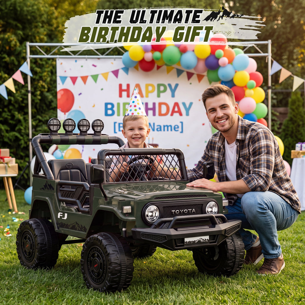 Officially Licensed Toyota FJ Ride On Toys 24V 800W, 4WD Kids Power Car Wheels for Boys Girls, 2 Seater Electric Car with Remote Control, 4 Motors, Music, LED Lights, Green