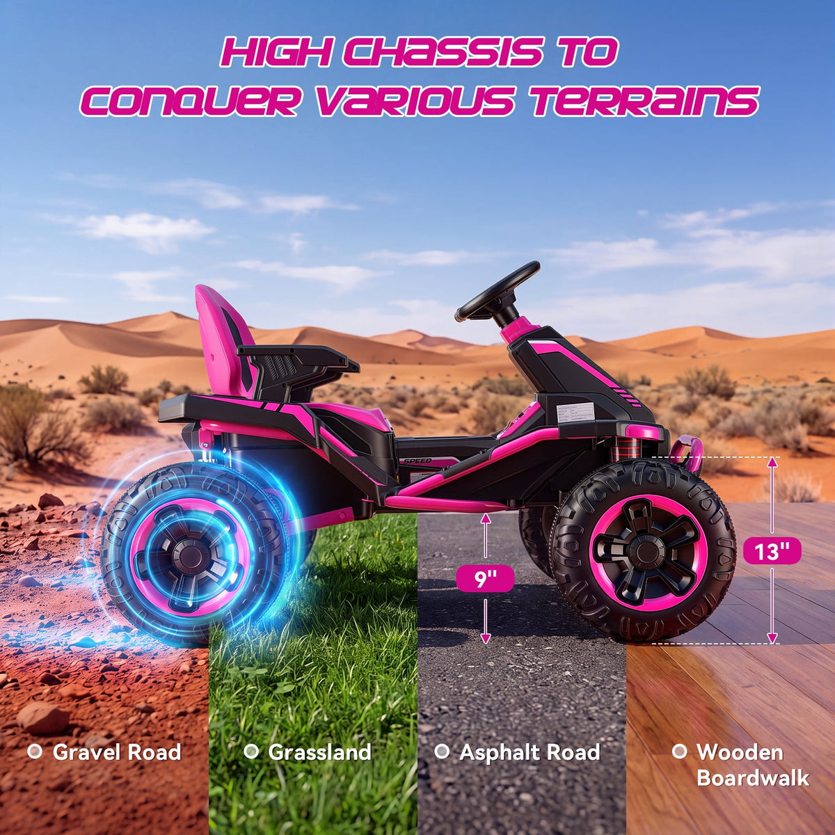 VIBESPARK 36V Ride on Toys for Big Kids Ages 6-12, 600W Ride on Cars up to 5.9 mph, Powerful 4 Wheeler Quad, Ride on ATV W/ Adjustable Seat, Ball-bearing Design, Power Display, Light Control, Green