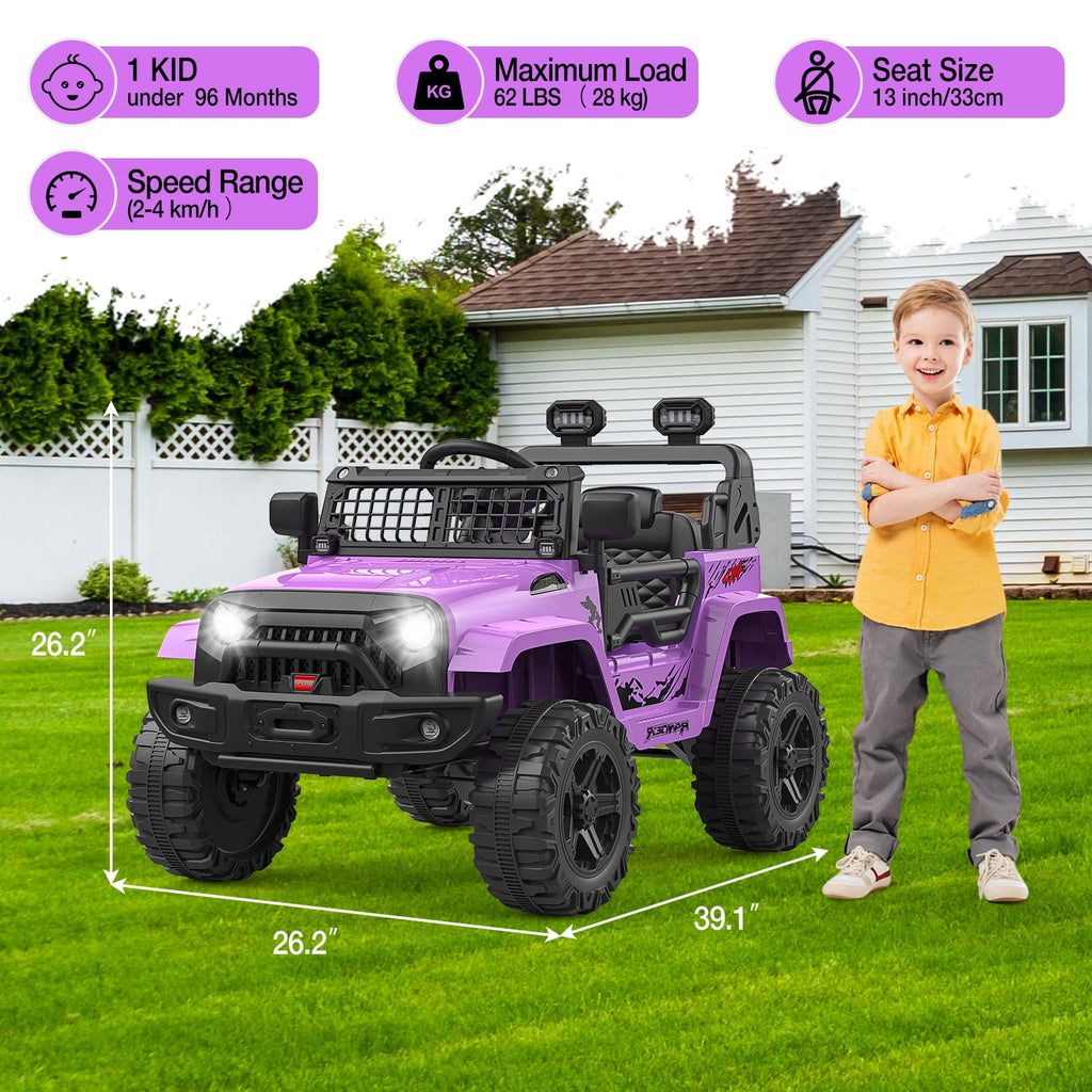12V Kids Electric Ride-On Truck – Parental Remote Control, Seasonal Suspension, LED Lights, Wireless Connection, 2 Speeds, Standard Test Method Certified, Off-Road Toy Car