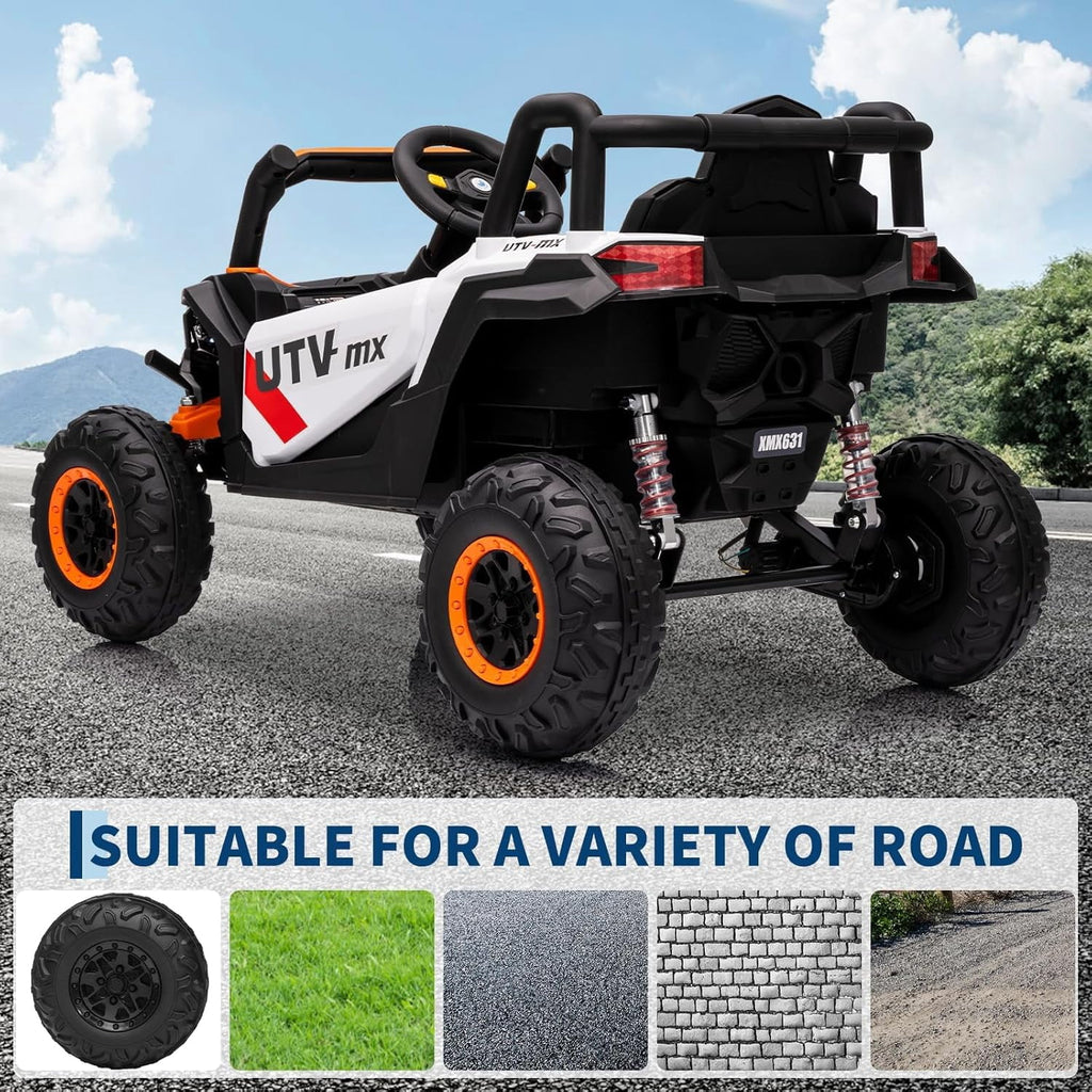 12V 4WD Ride-On Electric Car with Remote Control, 4-Wheel Drive, 4 Spring Suspension, Up to 5 MPH, LED Headlights, Bluetooth