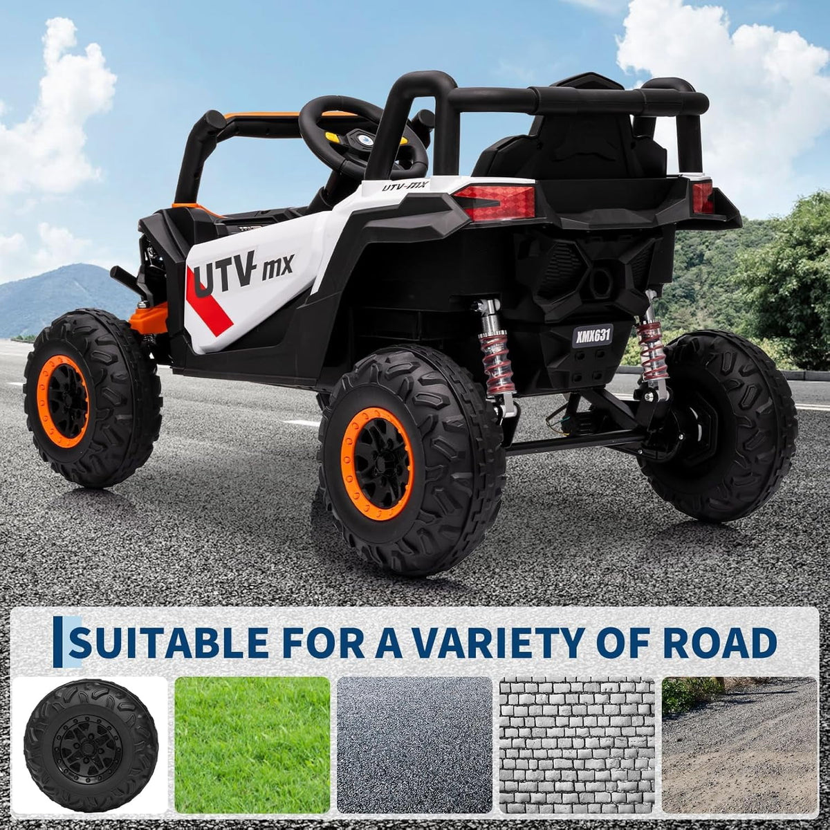 12V 4WD Ride-On Electric Car with Remote Control, 4-Wheel Drive, 4 Spring Suspension, Up to 5 MPH, LED Headlights, Bluetooth