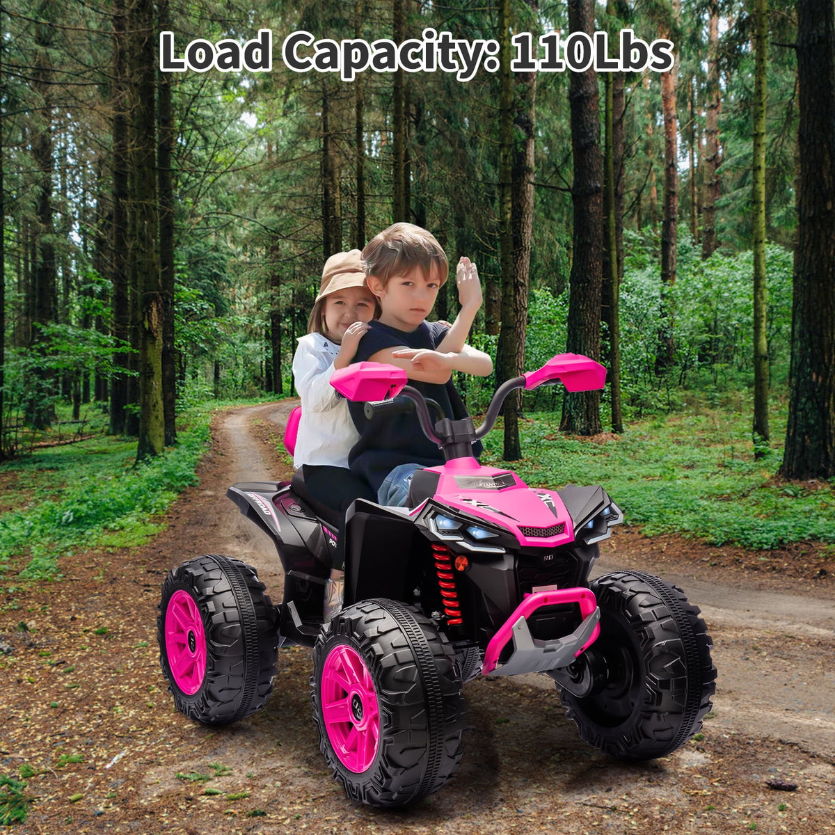 24V 2-Seater Kids Electric ATV Ride-On Toy – Dual 500W Motors, Parent Remote, wireless Audio, USB, LED Headlights, Spring Suspension, Music Player, urgent Brake, Ages 3–8, Pink
