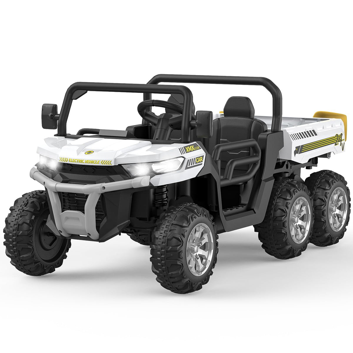 Ride On Dump Truck for Kids Ride On Car with Remote Control Electric UTV Vehicles with Electric Dump Bed, 4WD Power Ride-on 6 Wheels Ride On Toys for Boys Girls