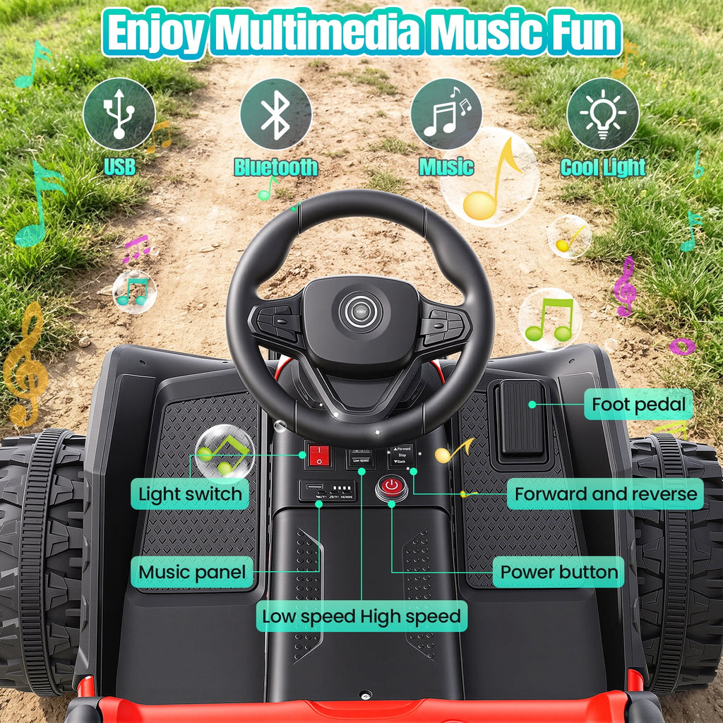 VIBESPARK 24V Ride on Toys with Remote Control, 3 in 1 Ride on Car, Ride on Tractor for Kids with Trailer, 6 Wheel Kids Electric Car w/ Bluetooth, MP3, Music, Green