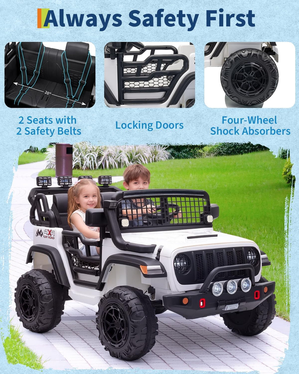 24V 2-Seater Electric Ride-On Car, 2x200W Motors, Parent Remote Control, 4-Wheel Shock Absorbers, 1.8-4 MPH, Bluetooth, LED Lights, 132 Lbs