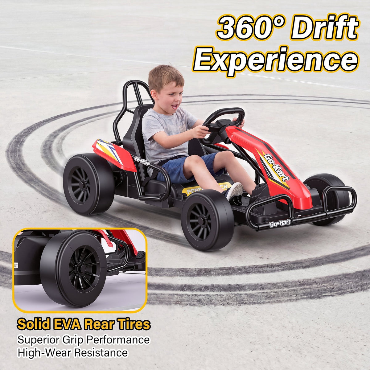 VIBESPARK Drift Go Kart, 24V 10AH Electric Go Kart for Kids Ages 6-14, 360° Drift Mode, Ride On Car with Backrest & Adjustable Seat, 300W Dual Motors, Max Speed 7.5mph/h, Blue