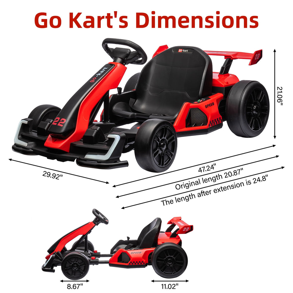 24V Kids Electric Go Kart, 300W Drift Ride-On Car with Dual 150W Motors - Adjustable Seat, 4 Speed Modes, 8.5mph Max, LED Lights, Music & Horn, Safety Belt, Outdoor Racing Toy - Red