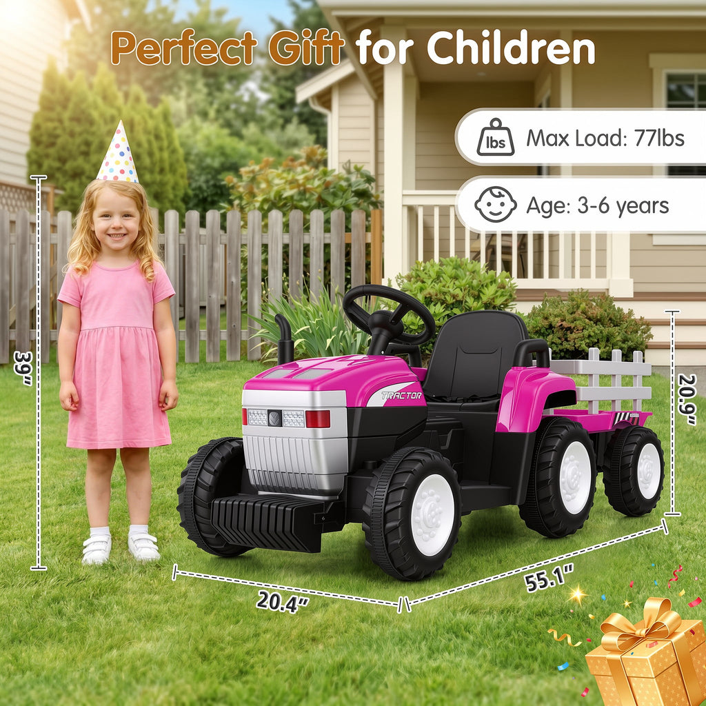 Farmdex 24V Ride on Tractor with Detachable Trailer, Ride on Toys for Kids w/ Remote Control, Electric Cars for Kids, LED Lights, Bluetooth, Music, MP3, Green