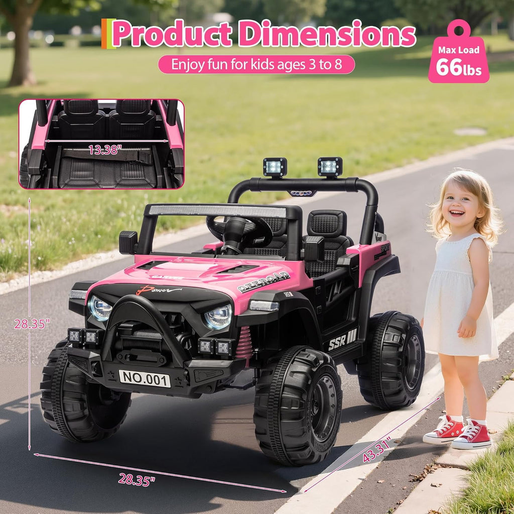 12V Electric Ride-On Truck, 4-Wheel Ride-On Car with Parent Remote Control, Dual 35W Motors, Spring Suspension, 3 Speeds, Bluetooth, LED Lights