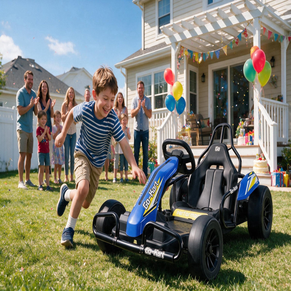 VIBESPARK Drift Go Kart, 24V 10AH Electric Go Kart for Kids Ages 6-14, 360° Drift Mode, Ride On Car with Backrest & Adjustable Seat, 300W Dual Motors, Max Speed 7.5mph/h, Blue