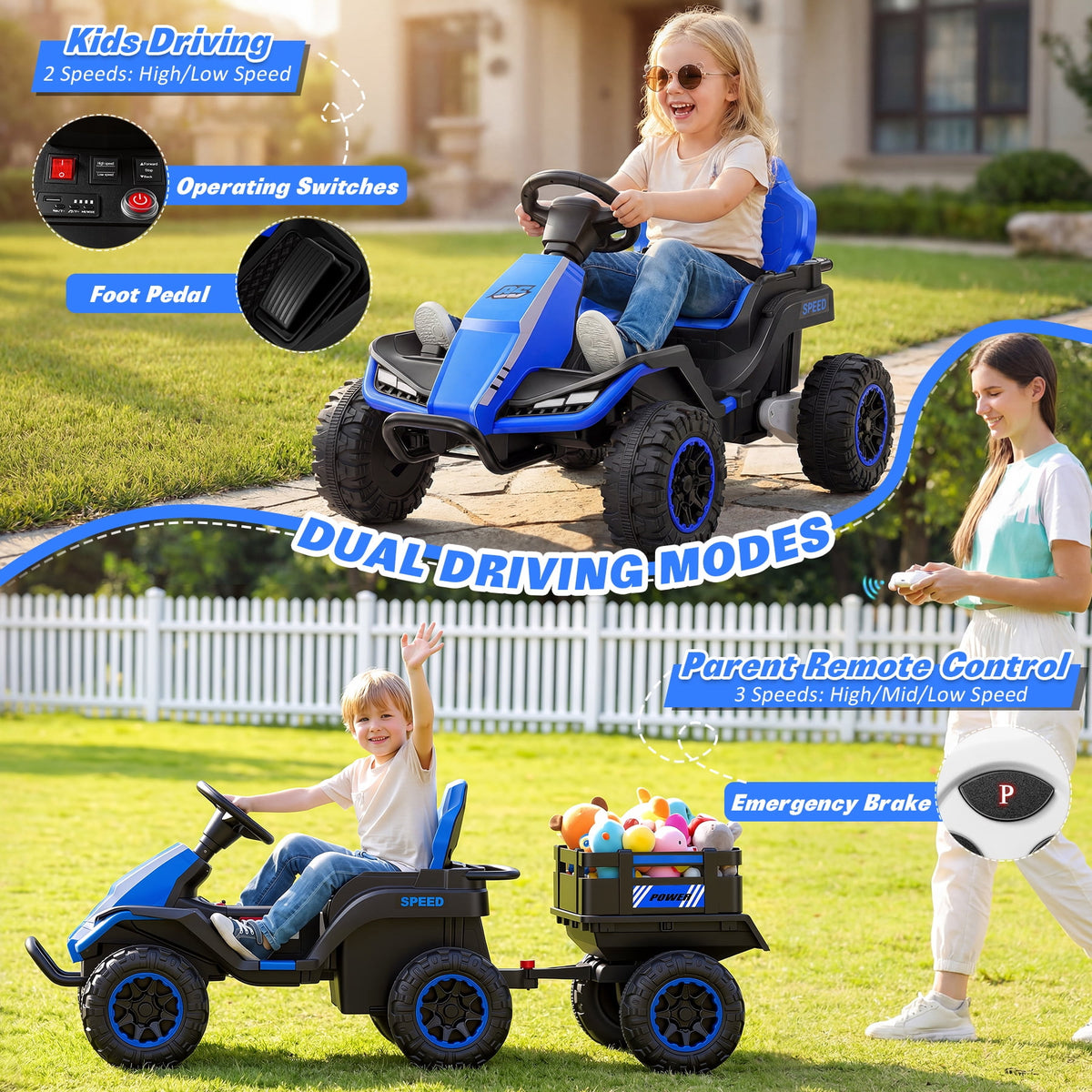 Farmdex 24 Volt Ride on Toys with Remote Control, 7AH Battery Ride on Cars, 4 Wheeler Quad ATV, Electric Car for Kids w/ Bluetooth, Music, Battery Display, LED Light Control, 5 MPH, Red