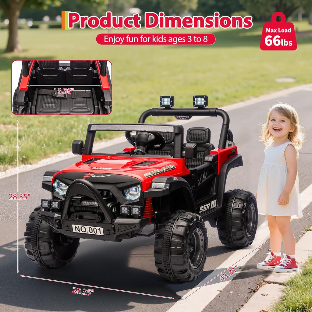 12V Electric Ride-On Truck, 4-Wheel Ride-On Car with Parent Remote Control, Dual 35W Motors, Spring Suspension, 3 Speeds, Bluetooth, LED Lights