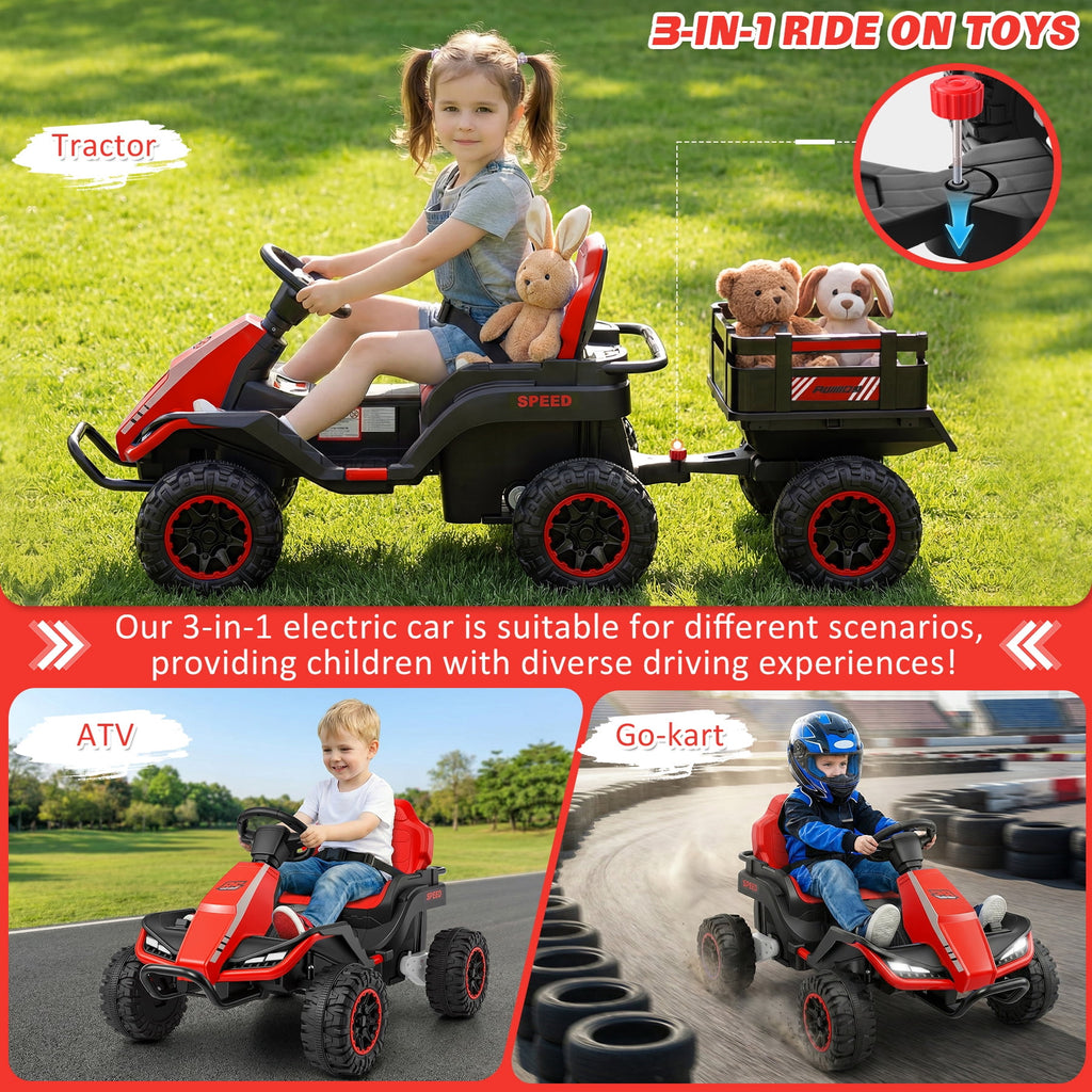Farmdex 24 Volt Ride on Toys with Remote Control, 7AH Battery Ride on Cars, 4 Wheeler Quad ATV, Electric Car for Kids w/ Bluetooth, Music, Battery Display, LED Light Control, 5 MPH, Red