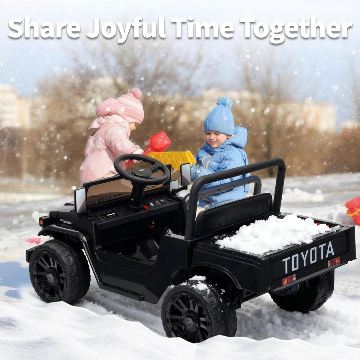 12V Licensed Toyota Ride-On Pickup Truck, Electric Ride-On Car with Remote Control, Lift-Up Dump Bed, Suspension, Bluetooth, Music, 3.73 MPH