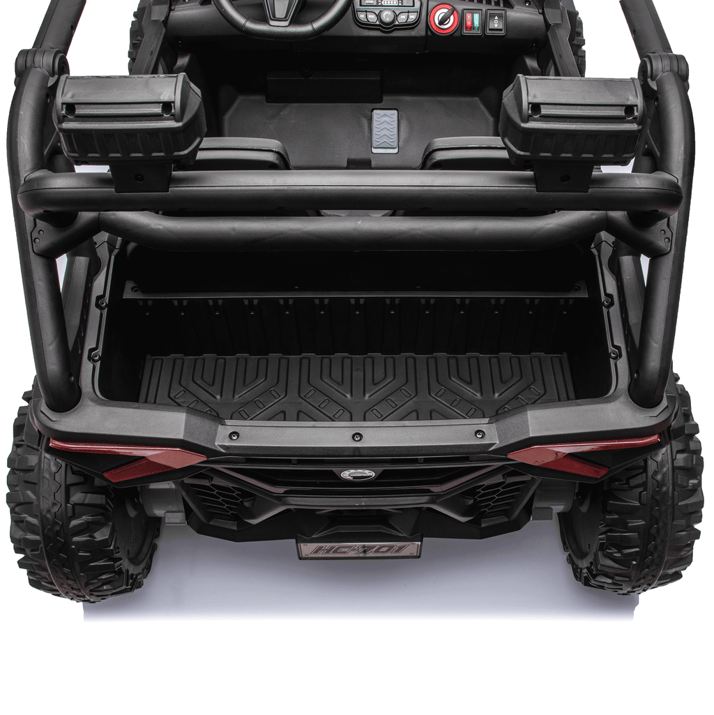 Zukpow 24V Ride Ons for Kids, 2 Seater Electric Car with Remote Control, 4x200W Motors, Power Car Wheels Ride on Toys UTV with Bluetooth Music, USB, Slow Start, LED Lights, Rear Storage Box, Black