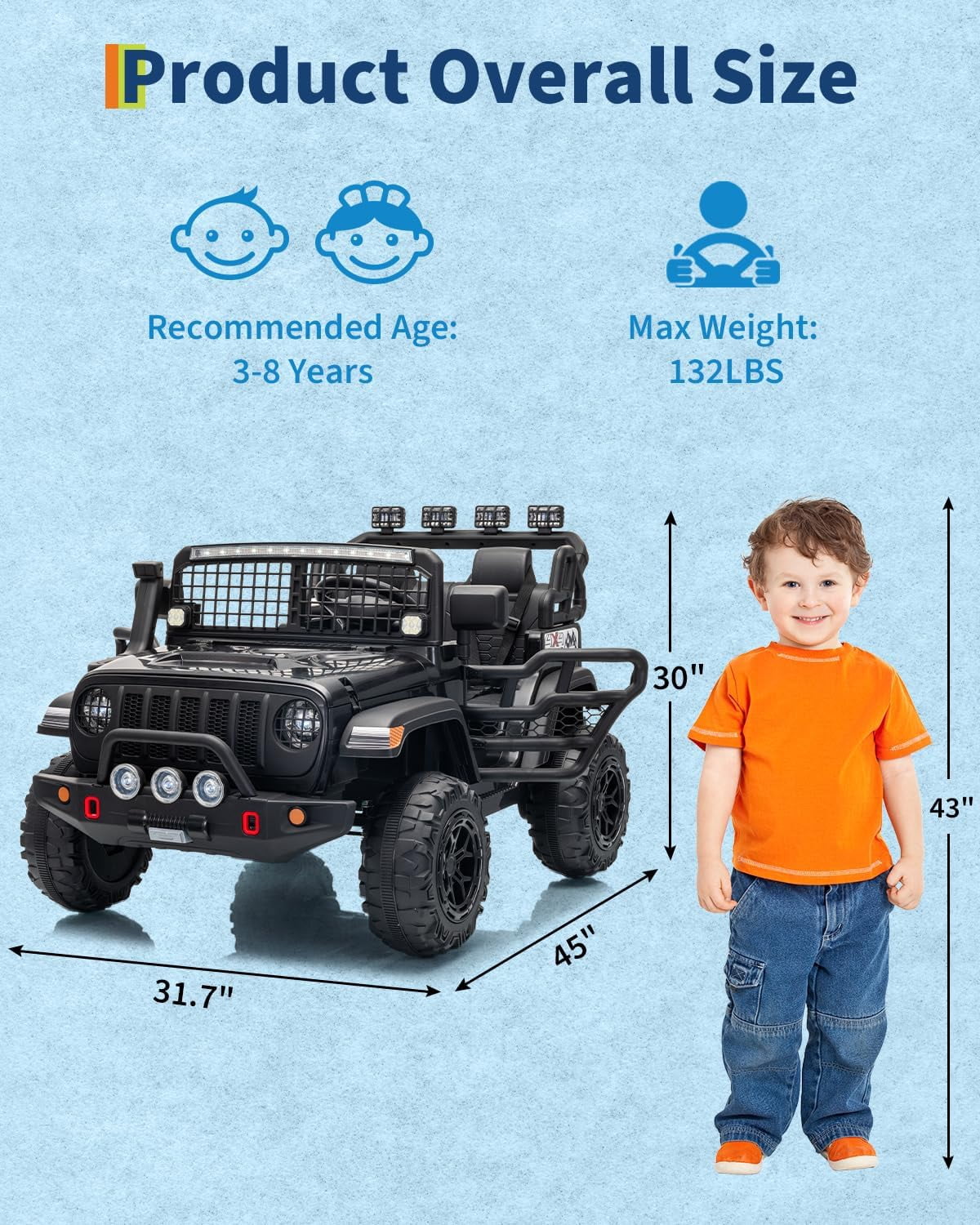 24V 2-Seater Electric Ride-On Car with 2.4GHz Remote Control, 20 in Bench Seat, 7Ah Battery, Dual 120W Motors, 4-Wheel Suspension, LED Lights, Music & Horn, USB Port, Bluetooth,Black