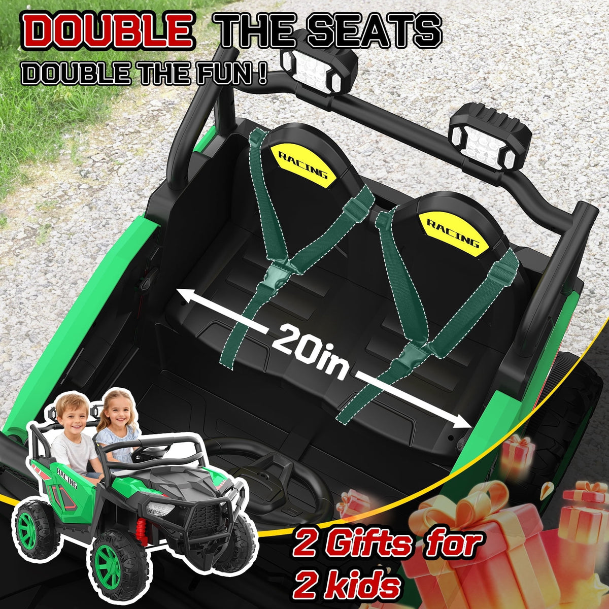 VIBESPARK 24 Volt 2 Seater Ride on Toys for Kids, Powered Ride on Cars with Remote Control, Electric UTV Car for 3-8 Boys Girls Gift w/ Bluetooth, LED Light, Music, Green