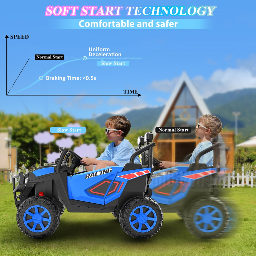 Funcid 24 Volt Ride on Toys, 2-Seater Ride on Cars with Remote Control, 400W Electric Car for Kids, Ride on UTV w/ Bluetooth, MP3, Seat Belts, Volume Adjustment, Suspension, Green