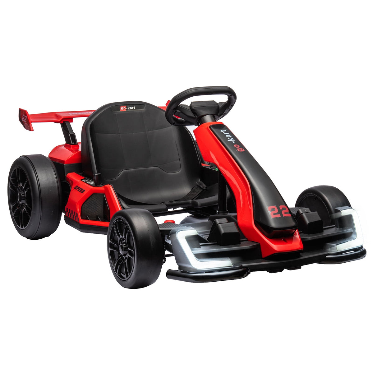 24V Kids Electric Go Kart, 300W Drift Ride-On Car with Dual 150W Motors - Adjustable Seat, 4 Speed Modes, 8.5mph Max, LED Lights, Music & Horn, Safety Belt, Outdoor Racing Toy - Red