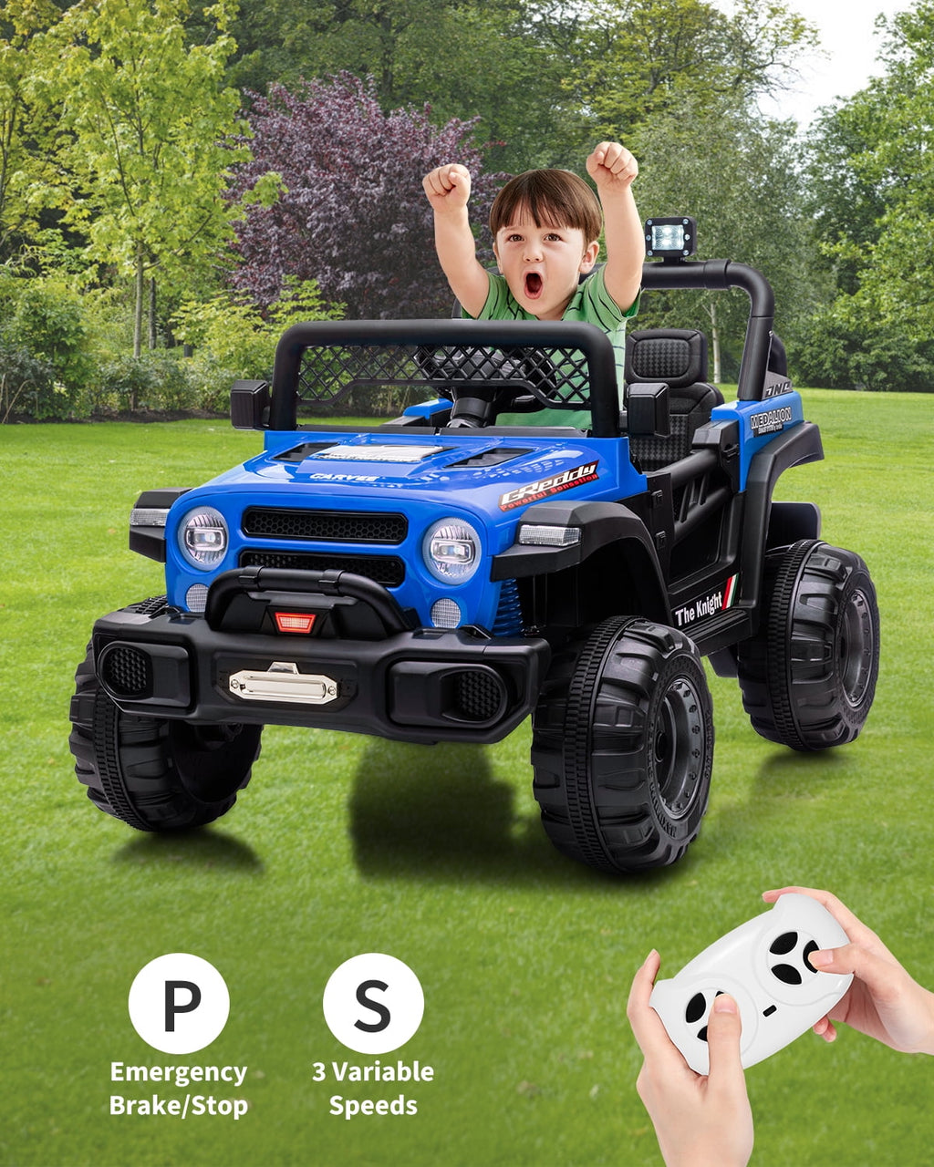 12V Kids Ride-On Truck – Dual 550W Motors, Remote Control, 3-Speed up to 6MPH, Spring Suspension, LED Lights, Music, Safety Belt, Storage – Electric Toy Car for Kids Ages 2-8 – Black