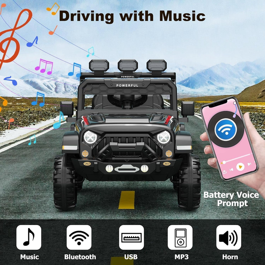 12V Ride-On Truck Car, 7Ah Battery, Parent Remote Control, 3 Speeds Up to 3.7 MPH, Soft Start, LED Lights, Bluetooth, USB, AUX, MP3, 66 Lbs
