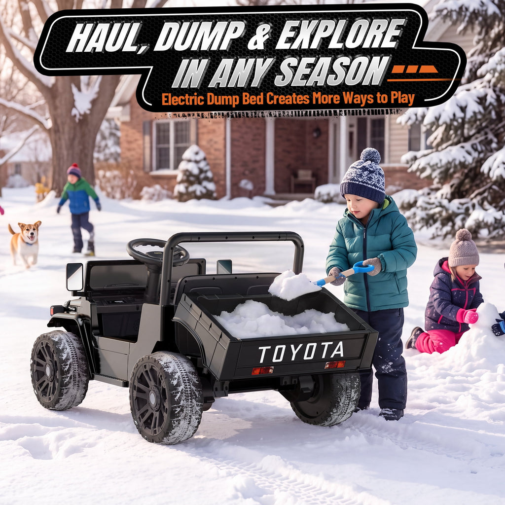 24V Ride On Dump Truck for Kids, Licensed Toyota Land Cruiser FJ45 Power Car Wheels Ride On Toy with Electric Dump Bed, Parent Remote Control, Music, LED Lights, Birthday Gift for Kids Ages 3-6, Blue