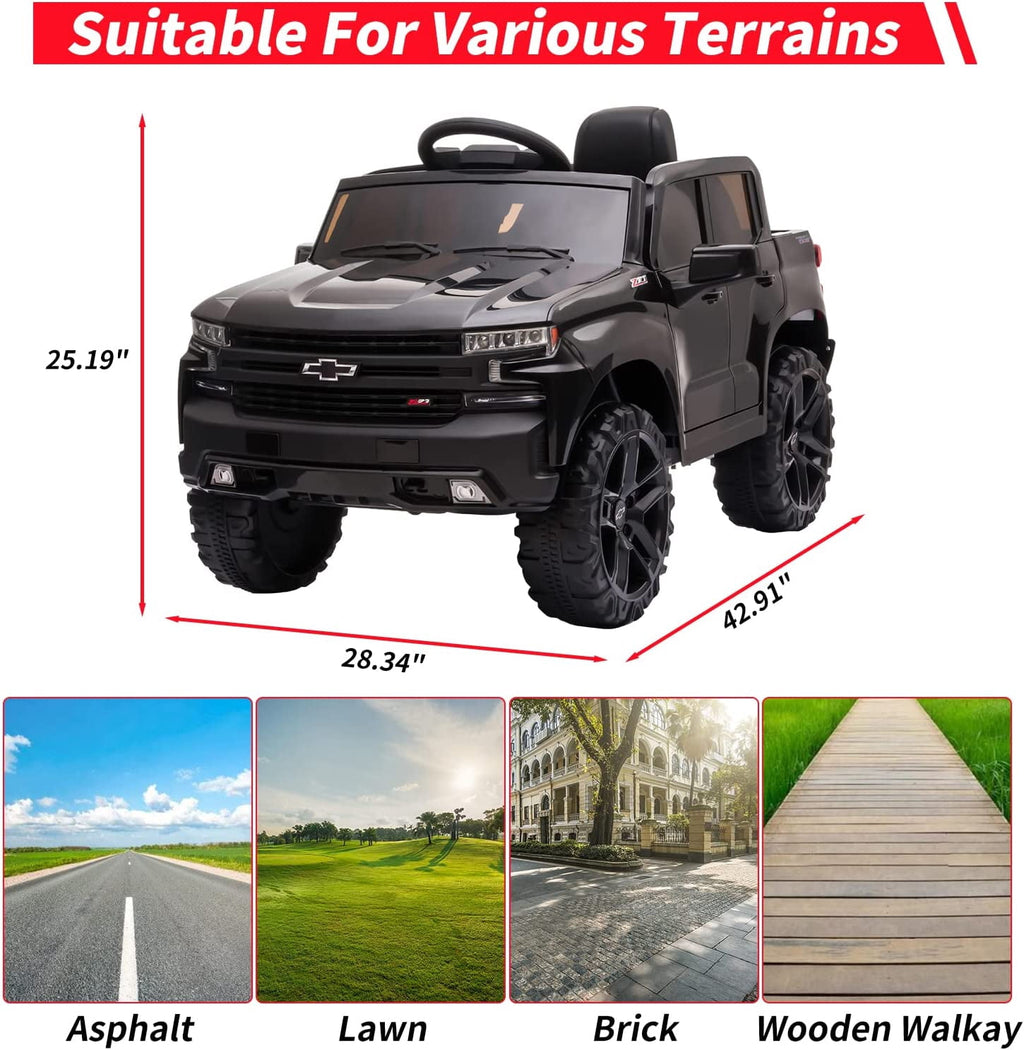 12V Licensed Chevrolet Silverado Ride On Truck, Electric Ride On Car with Remote Control, Bluetooth, MP3, LED Lights, Spring Suspension, Storage Bin, Realistic Truck Toy