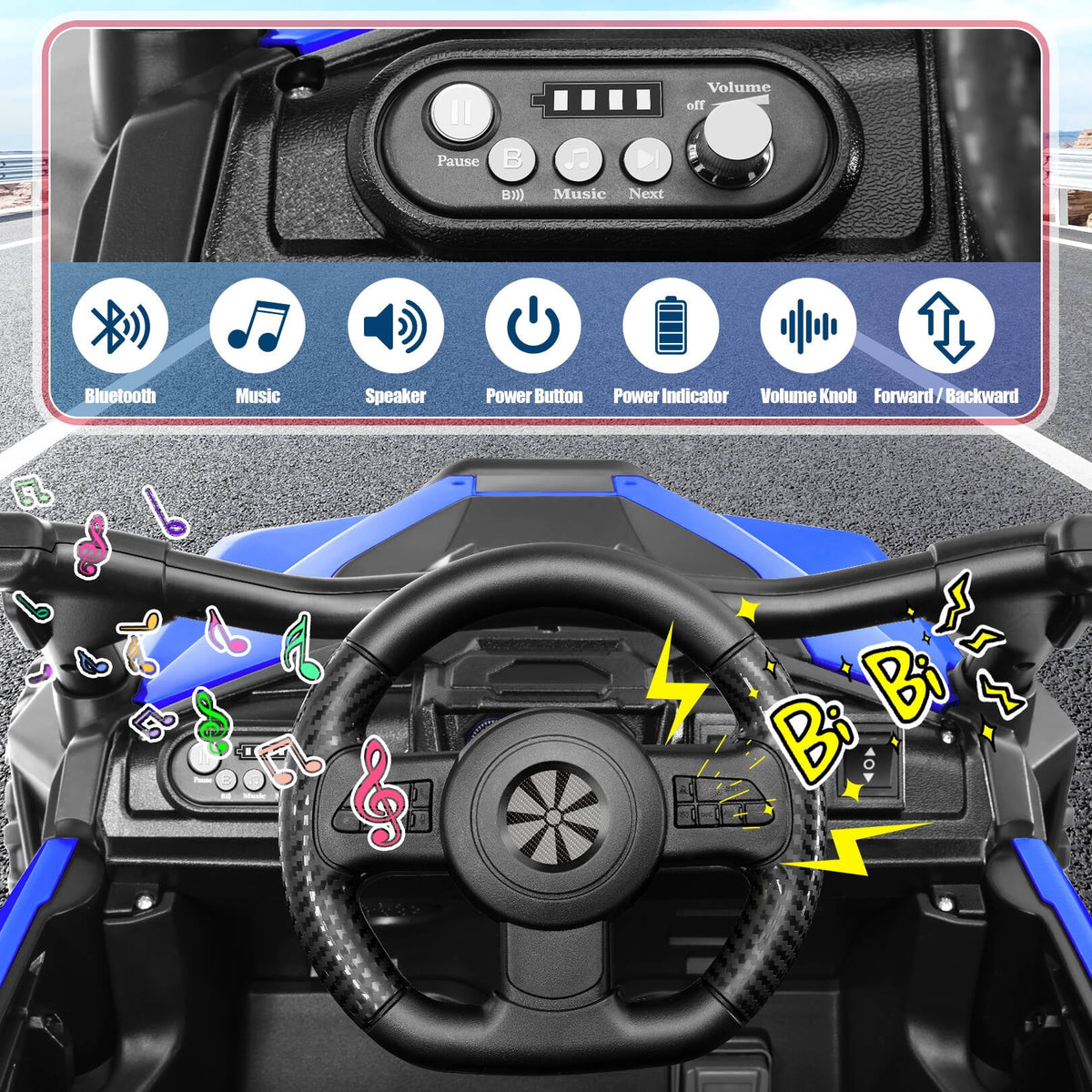 VIBESPARK 24V Ride on Toys for Kids, Ride on Cars with Remote Control, Powered Ride on Electric Car w/ Bluetooth, Music Player, LED Lights, Blue