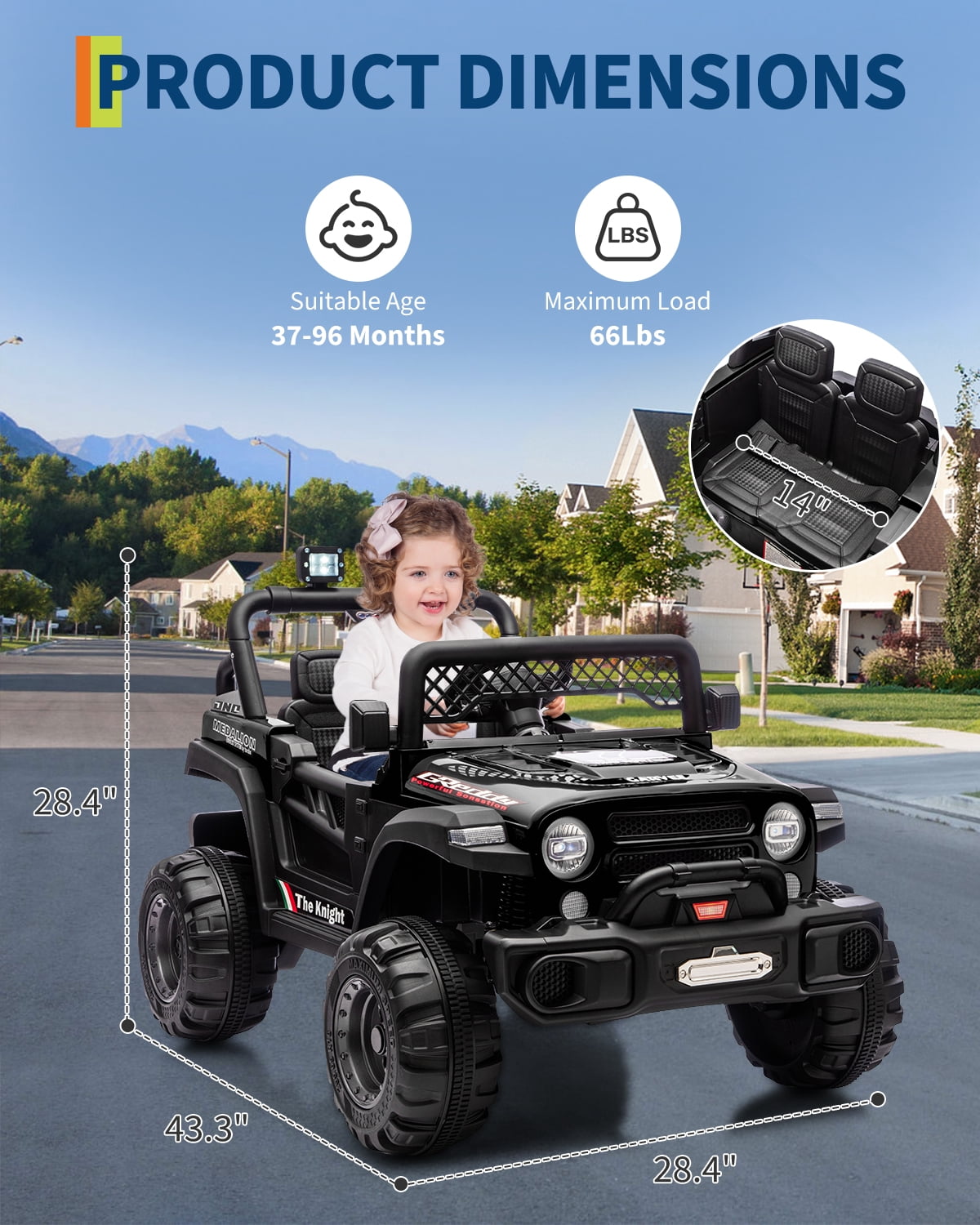 12V Kids Ride-On Truck – Dual 550W Motors, Remote Control, 3-Speed up to 6MPH, Spring Suspension, LED Lights, Music, Safety Belt, Storage – Electric Toy Car for Kids Ages 2-8 – Black