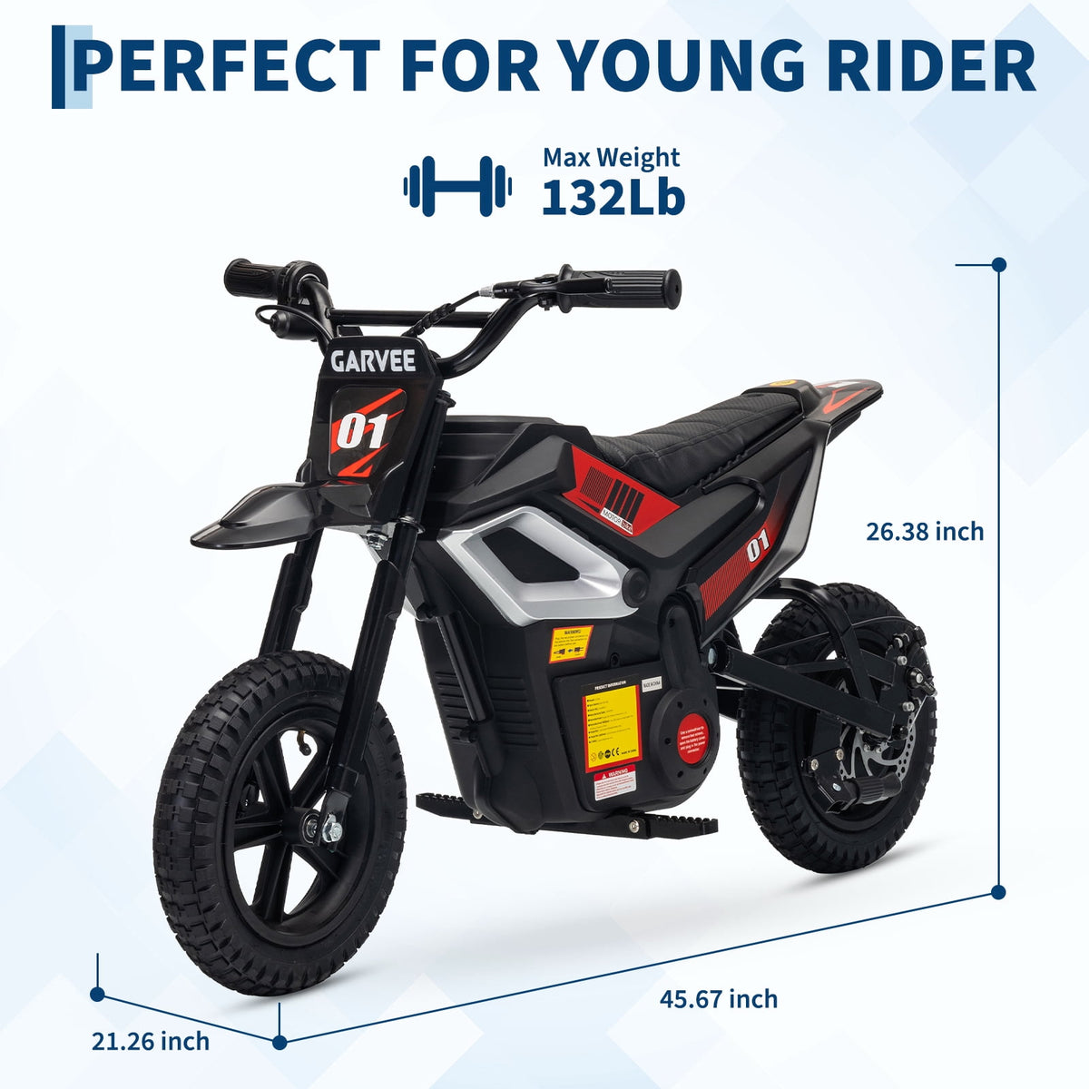 24V Kids Electric Dirt Bike, 350W Battery Powered Motorcycle with 12 Inch Fat Tires Rear Suspension Twist Throttle for Teens