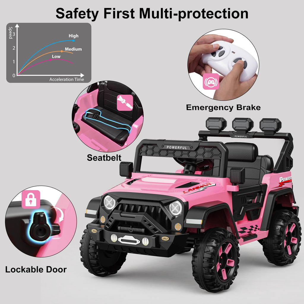 12V Battery Powered Kids Ride-On Truck | 2.4G Parent Remote, 3 Speeds (1.2-3.7 mph), LED Lights, Built-In Music & Wireless Audio | Gentle Start & Safety Belt