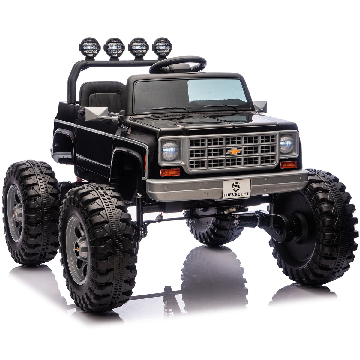 Sunnyfree Upgraded 4WD Chevrolet Cheyenne 24 Volt Ride on Toys, Electric Car for Kids, Power Truck Wheels with Remote, Bluetooth, USB, LED Lights, Black