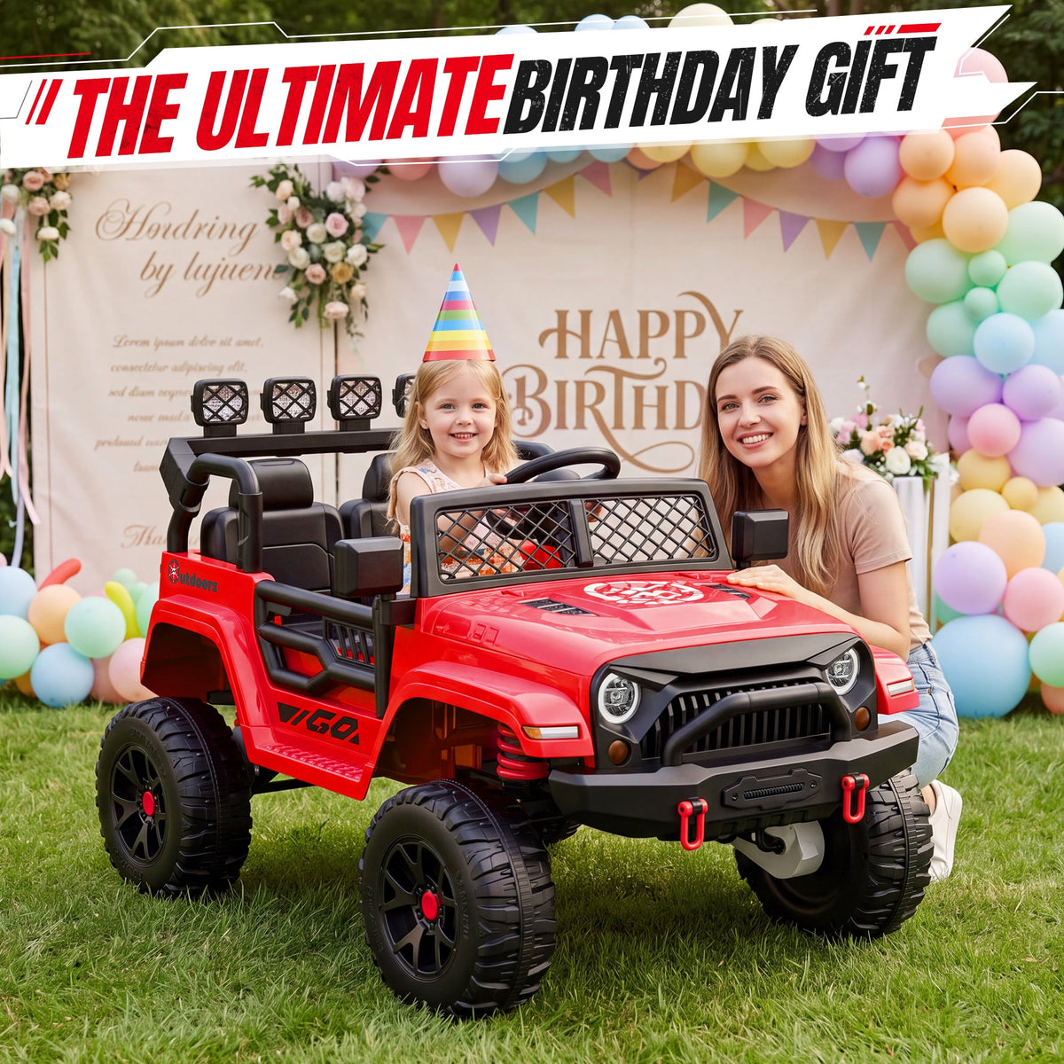 Wisairt 24V Ride on Cars, 4WD 800W Ride on Toys for Big Kids, Power Car Wheel with Remote, Kids Electric Car with 2 Seater, Music, LED Lights, Seat Belt, 3-8 Years Old, Pink