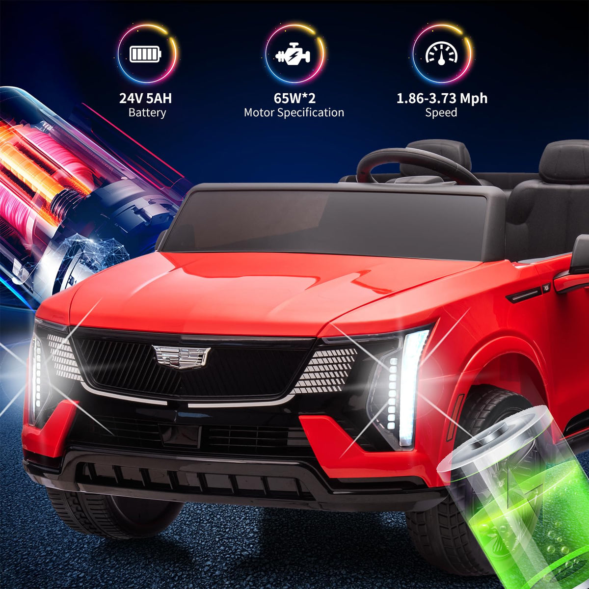 2 Seater Ride on Car for Kids 24V Licensed Cadillac Electric Car Toy Toddlers Battery Powered Ride on Truck with 2.4G Remote Control, Full-Wheel Suspension, Music, LED Lights, Blue