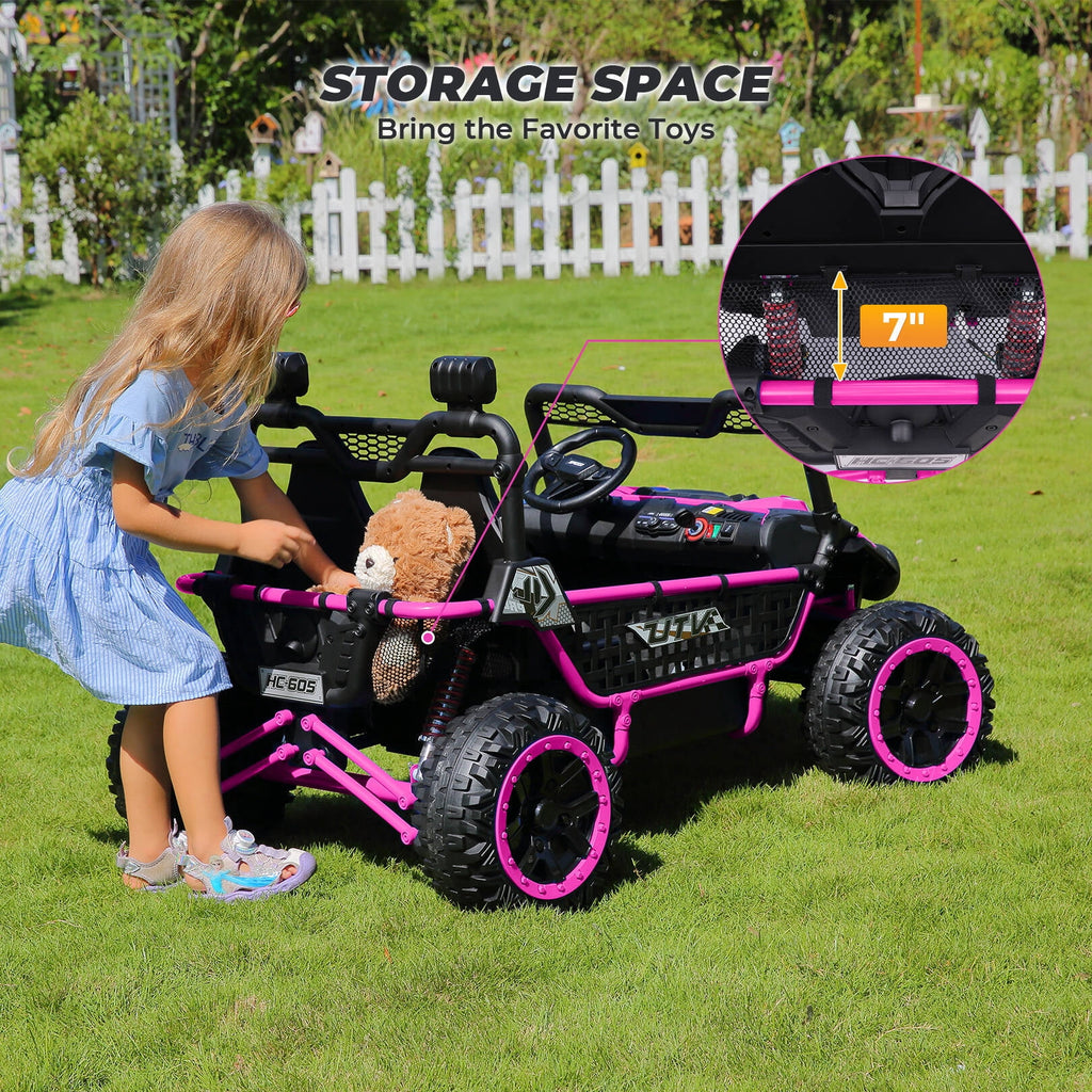 Farmdex 24V Ride on Car Truck, 2 Seater Electric UTV w/Remote Control, 21.5" Spacious Seat Ride on Toy for Kids Aged 3-10, Music, Storage, LED Light, Blue