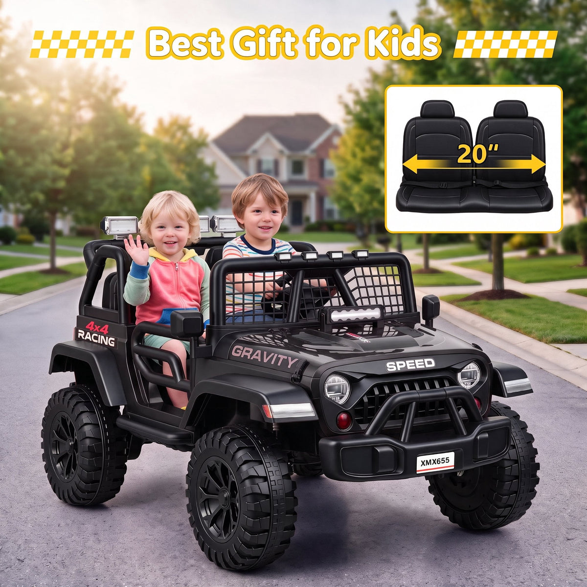 Farmdex 24 Volt 2 Seater Electric Truck Car for Kids, 400W Ride on Cars with Remote Control, Color Led Lights, Bluetooth Music, Spring Suspension,Powered Ride On Toys Gift for Boys & Girls