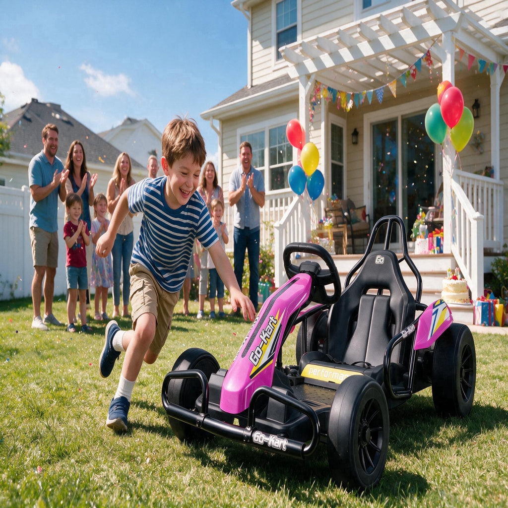 VIBESPARK Drift Go Kart, 24V 10AH Electric Go Kart for Kids Ages 6-14, 360° Drift Mode, Ride On Car with Backrest & Adjustable Seat, 300W Dual Motors, Max Speed 7.5mph/h, Blue
