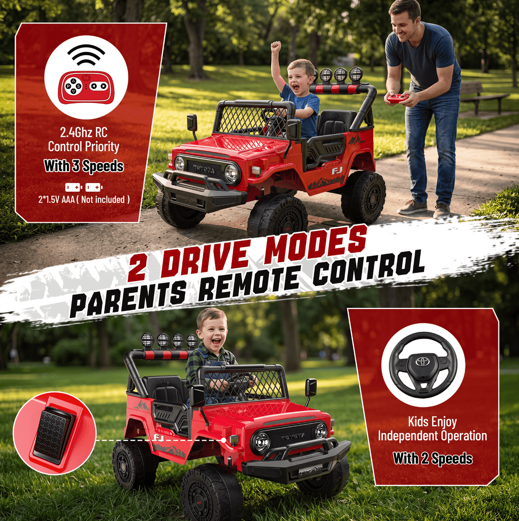 Officially Licensed Toyota FJ Ride On Toys 24V 800W, 4WD Kids Power Car Wheels for Boys Girls, 2 Seater Electric Car with Remote Control, 4 Motors, Music, LED Lights, Green