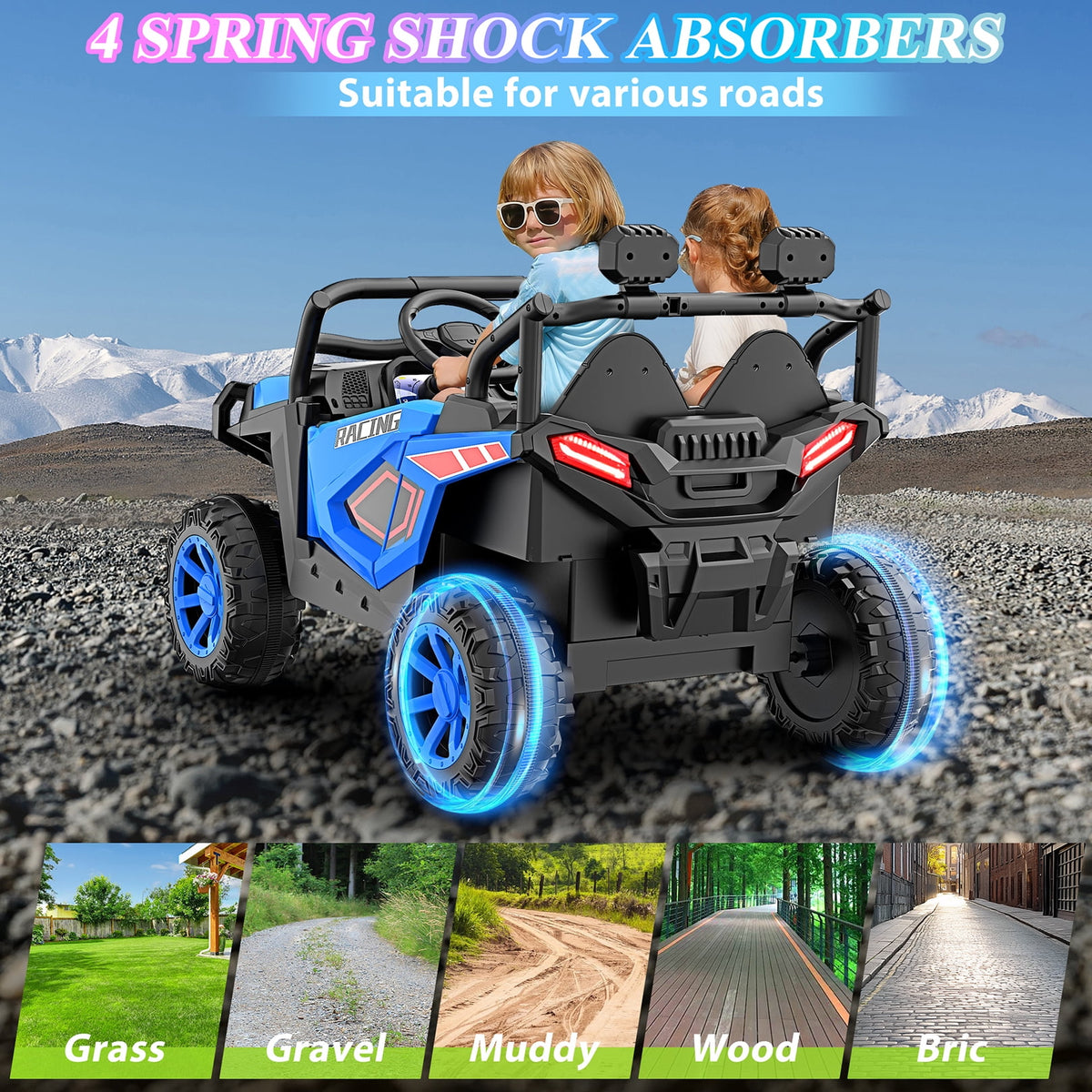 Funcid 24 Volt Ride on Cars, 2-Seater Ride on Toys with Remote Control, 400W Electric Car, Ride on UTV w/ Bluetooth, MP3, Suspension, Seat Belts, Volume Adjustment, Black
