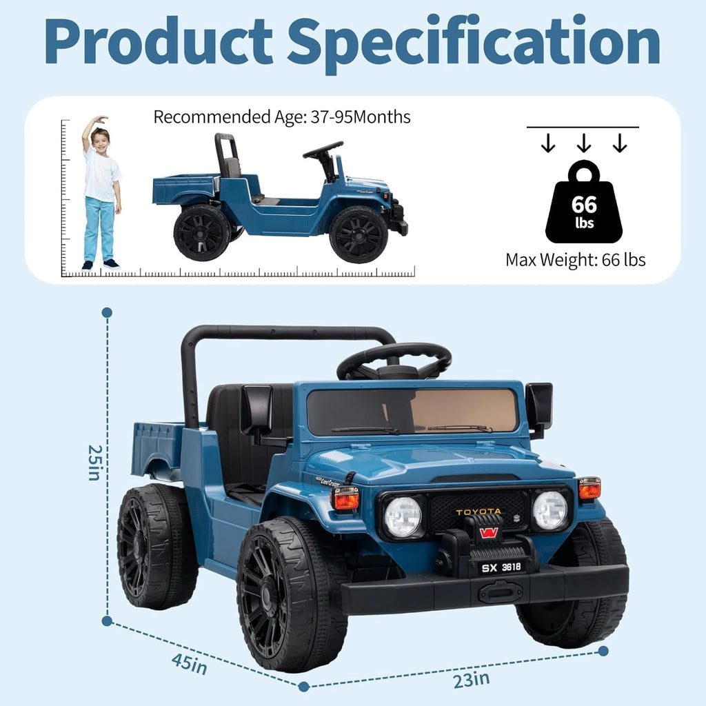 12V Licensed Toyota Ride-On Pickup Truck, Electric Ride-On Car with Remote Control, Lift-Up Dump Bed, Suspension, Bluetooth, Music, 3.73 MPH