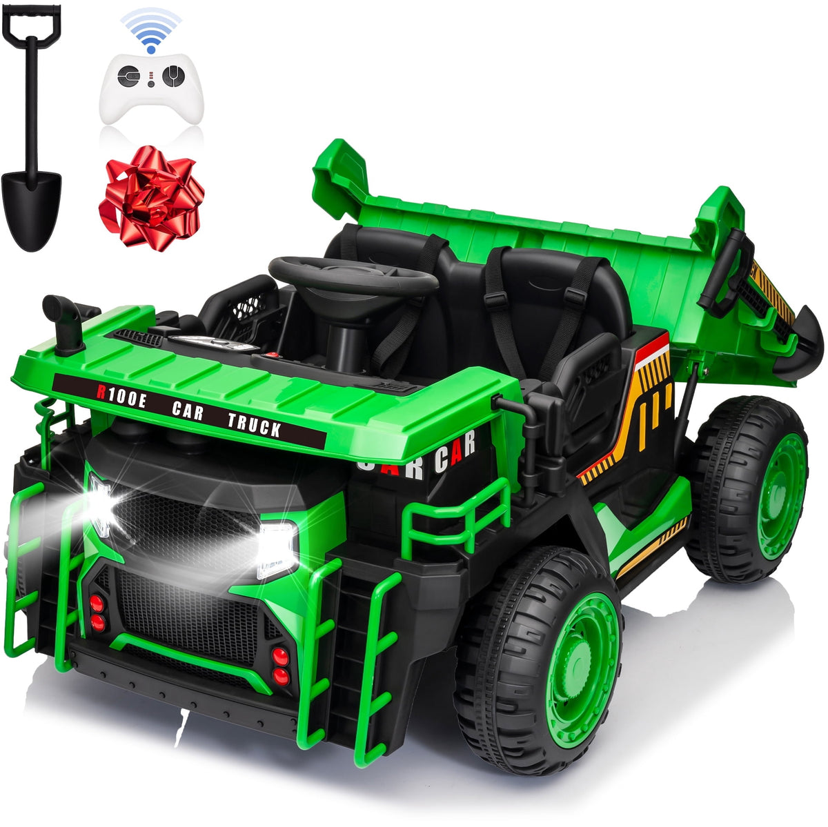 24 Volt Ride on Toys w/ Remote Control, 2*200W Strong Motor, Electric Powered Ride on Dump Truck with Shovel, 3 Speeds, LED Lights, MP3/USB Music, Blue